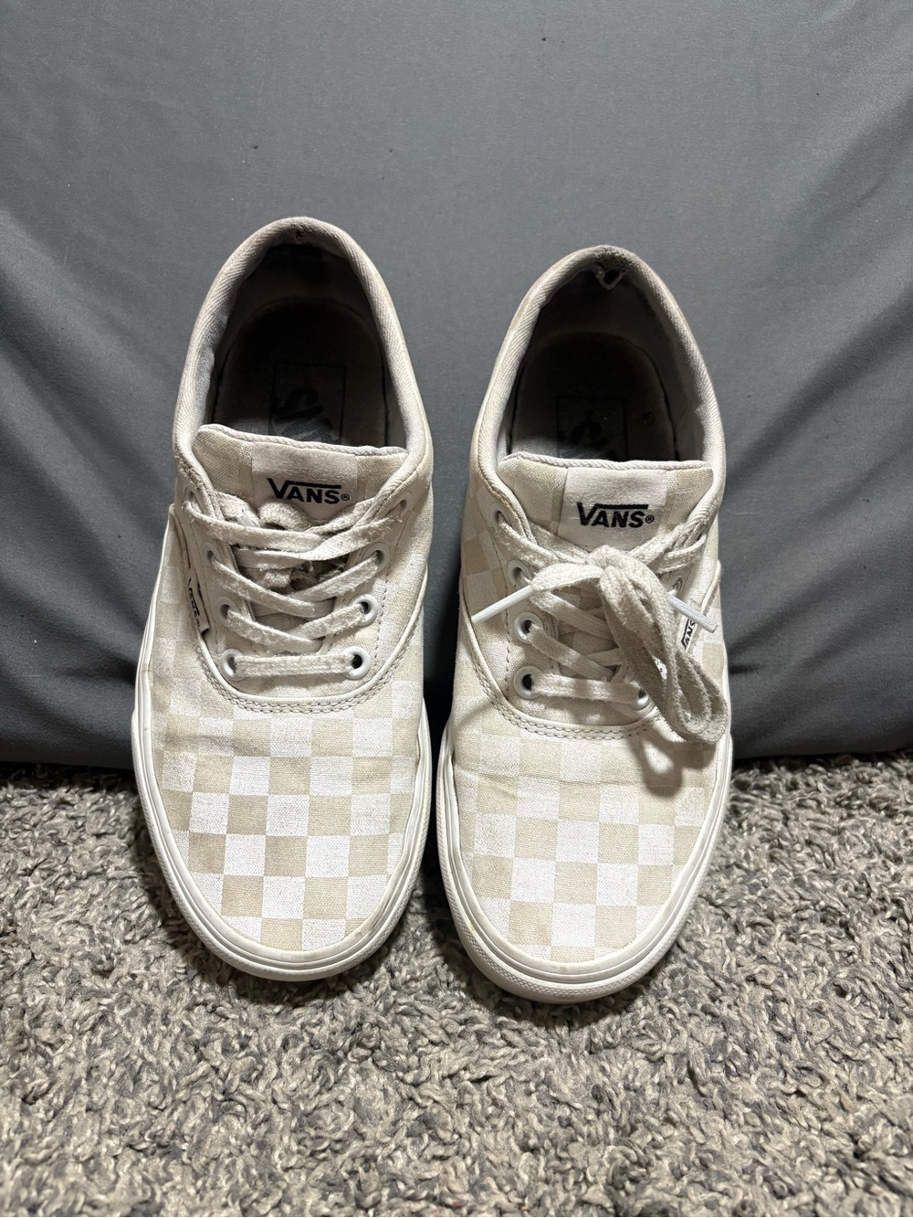 Vans Women’s Checkerboard Lace-Up Sneakers in Off-White